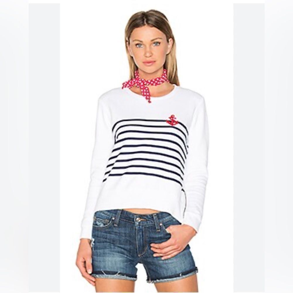 Revolve SUNDRY anchor Stripes‎ Sweatshirt in White size  small 2